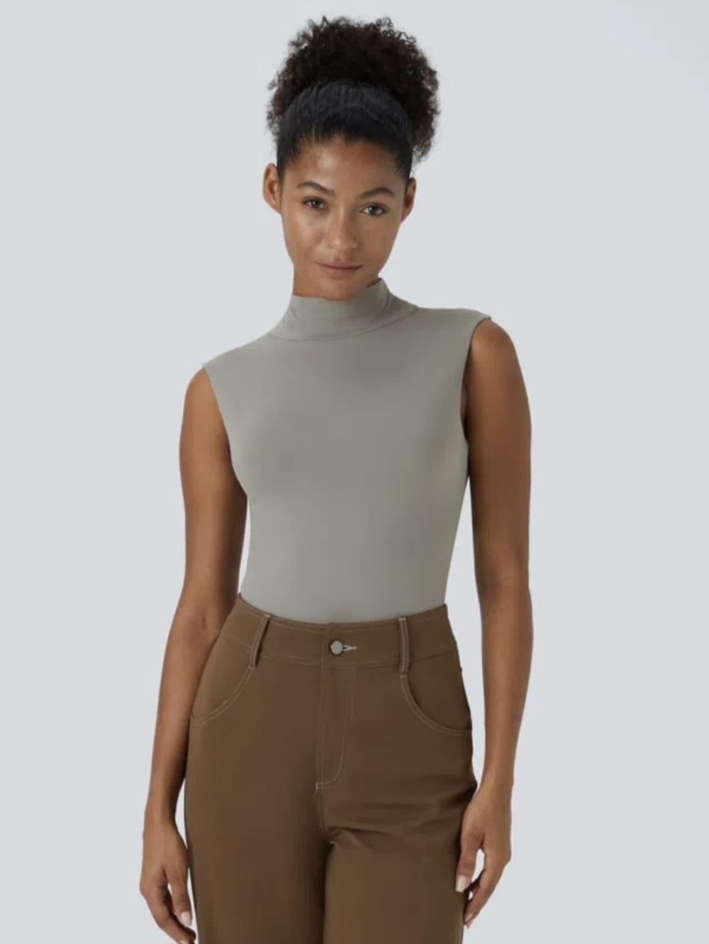 Halara Stand Collar Sleeveless Plain Casual Bodysuit